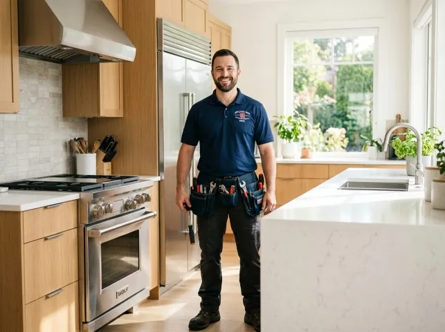 Appliance Repair Hero technician in a Bethany, CT kitchen after an appliance repair